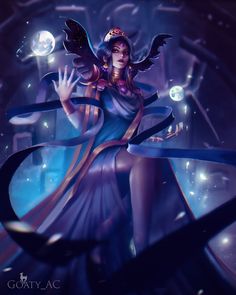 a digital painting of a woman with wings on her head and hands in the air