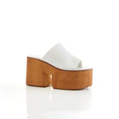 wide tie Band platform Heel slide sandals. faux wood Belt Ring, Casual Beach Wear, Sandals White, Platform Heel, 4 Inch Heels, Faux Wood, New Arrival Dress, Shop Swimwear, Platform Heels