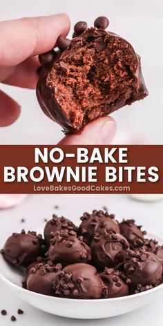 no - bake brownie bites in a white bowl