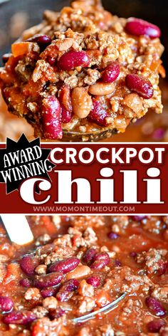 the crockpot chili recipe has been made with red beans and other toppings