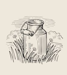 an ink drawing of a can with a pipe sticking out of it's side