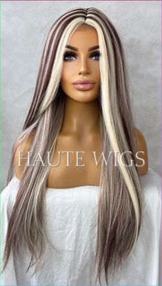 Blonde White Highlights, Streaks Highlights, Nursing Hair, Black Lowlights, Lace Front Straight, Blonde High, Icy Blonde Hair, Highlights Balayage, Blonde Streaks