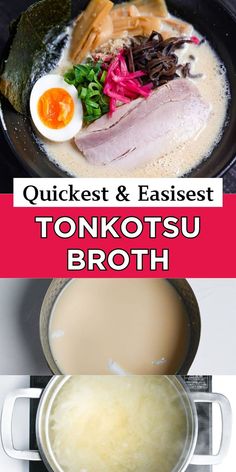 Quickest and easiest tonkotsu broth: creamy broth with sliced pork, soft-boiled egg, green onions, and toppings. Chinese Broth Recipe, Ramen At Home, Pork Bones, Tonkotsu Broth, Easy Ramen, Ramen Broth, Bowl Of Ramen, Tonkotsu Ramen, How To Make Ramen