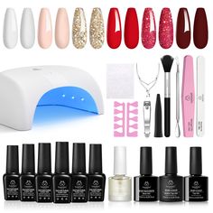 PRICES MAY VARY. 💖【What You Get】: 36w Nail lamp*1, Holiday Waltz Colors Gel polish 7.5ml*6, Base coat 7.5ml*1, Top coat 7.5ml *2 (glossy & matte), Cuticle oil 7.5ml*1, Nail cap handle*1, Cuticle trimmer*1, Cuticle pusher*1, Nail file*1, Nail buffer*1, Nail clipper*1, Nail separator*2 and Brush duster*1. Prepare for all you need for DIY mani at-home. 💖【Easy Application and Good Tenacity】: Beetles ALL-IN-ONE gel nail polish kit is prepared for everything you need for easy DIY nail art at-home, y Nail Led Lamp, White Gel Nails, Gel Manicure At Home, Popular Nail Art, Cute Christmas Nails, Nail Polish Kits, Gel Nail Polish Set, Nail Dryer, Led Nail Lamp