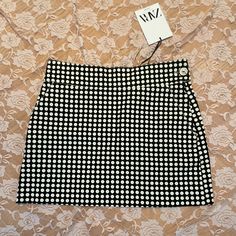 Size Small New With Tags Polka Dot Mini Skirt, Pearl Skirt, Zara Tweed, Ruffled Mini Skirt, Satin Mini Skirt, Bow Skirt, Zara Gold, Velvet Mini Skirt, Brown Polka Dots