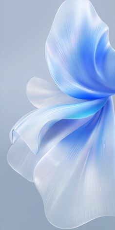 an abstract blue and white flower on a light gray background, with the petals folded back