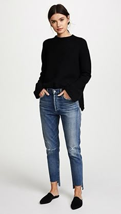 Citizens of Humanity Liya High Rise Classic Fit Jeans Work Outfits Women, 가을 패션, Black Sweater, Looks Style, Jean Outfits, Look Fashion, Fit Jeans