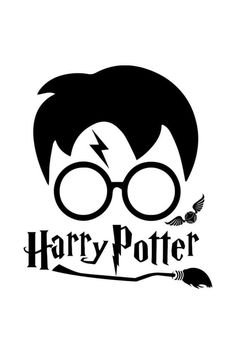 the logo for harry potter is shown in black and white, with an image of his glasses