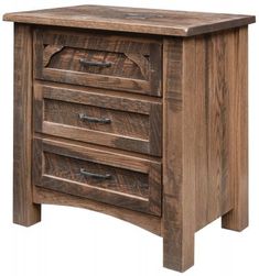 a wooden night stand with three drawers on one side and an open drawer on the other