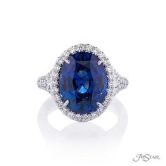 0990-Dazzling sapphire and diamond ring featuring a 9.49 ct. certified oval sapphire center edged in a micro pave setting. Handcrafted in pure platinum. Single Ring, Sapphire And Diamond Ring, Colored Stone, Pave Setting, Crown Jewels, Shiny Things, Gems And Minerals