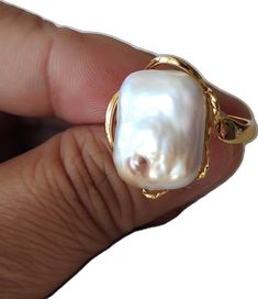 Handmade White Oval Pearl Ring, Handmade Open Pearl Ring, Unique White Pearl Ring, Elegant Handmade Pearl Ring As Gift, Elegant Handmade Pearl Ring For Gift, Oval Pearl Ring For Gift, Handmade Elegant Pearl Ring For Gift, Handmade Open Pearl Ring For Wedding, Elegant Baroque Pearl Open Ring