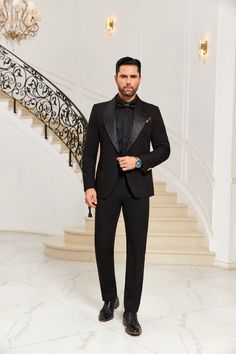 Designer Style Unique Design 2 Pieces Men's Suits Jacket+Pants Black Suit Men, Pieces Men, Designer Suits For Men, Mens Suit Jacket, Wedding Jacket, Slim Fit Suits, Black Prom, Fitted Suit