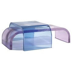 a blue and purple glass stool on a white background