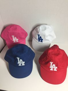 This hat is for your favorite little LA Dodgers fan. Baseball hat style Measures approx. 18" around  100% Cotton Elastic Back Cute Personalized Cap-style Hats, Cute Red Snapback Baseball Cap, Playful Adjustable Red Hat, Adjustable Red Dad Hat, Cute Red Hat With Curved Brim, Cute Red Hat, One Size Fits Most, Red Cute Hat, One Size Fits Most, Red Baseball Cap As Gift, Red Baseball Cap Gift