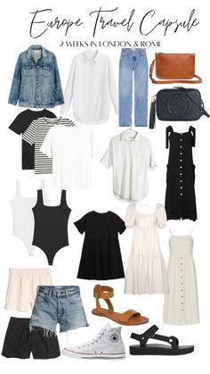 Two Weeks In Europe Packing List, Two Week European Packing List, Summer Trip To Europe Outfits, Europe Trip Capsule Wardrobe, Outfits For Trips Summer, Capsule Wardrobe 2023 Spring Europe, How To Pack For Europe In Summer, Europe Vacation Capsule Wardrobe, Outfit For Travel Summer