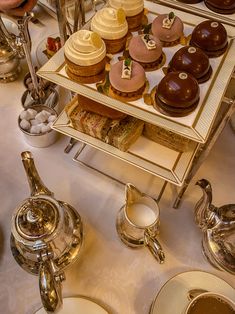 an assortment of pastries and desserts on display