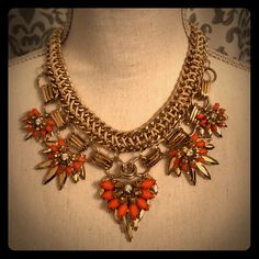 Excellent Condition. Never Worn. Stunning Orange And Gold Statement Necklace. Statement Gold Necklace, Orange And Gold, Gold Statement Necklace, Gold Orange, Orange Gold, Womens Jewelry Necklace, Statement Necklace, Gold Necklace, Jewelry Necklaces