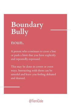 a red square with the words boundary bully on it and an image of a woman's face