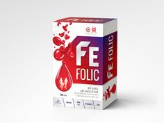 a carton of fe folic is shown on a white background with red balloons