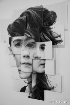 a woman's face is surrounded by squares