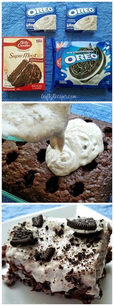 oreo ice cream cake with cookies and oreos on top, and an oreo cookie