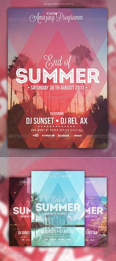 the flyer for an event with palm trees in the background and text that reads end of summer