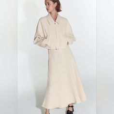 Zara Set Textured Weave Bomber Jacket & Textured Long Maxi Skirt Ecru Size M, L Bnwt Beige Fall Skirt Suit, Cream Skirt Suit For Spring Workwear, Chic Cream Fall Skirt, Beige Long Sleeve Chic Skirt Suit, Chic Beige Long Sleeve Skirt Suit, Chic Long Sleeve Beige Skirt Suit, Cream Long Sleeve Skirt Suit For Work, Cream Skirt For Spring Workwear, Beige Skirt Suit For Spring Workwear