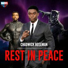 chadwick boeseman and black panther in front of the caption rest in peace