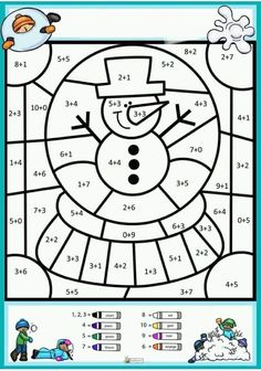 a snowman color by number worksheet for kids