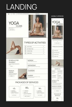 an advertisement for yoga class with images of women doing yoga poses and the text, landing page