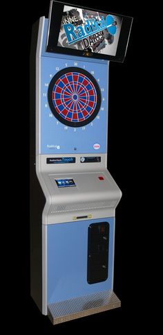 an arcade machine with a dart on it