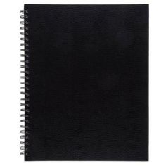 a black spiral notebook on a white background