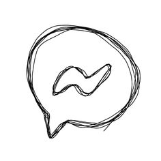 a black and white drawing of a speech bubble with the letter q in it's center