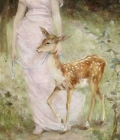 a painting of a woman with a deer