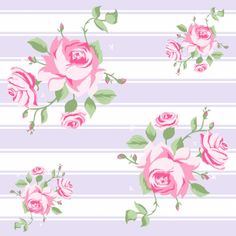 pink roses and green leaves on a striped background