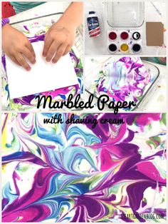 marbled paper with thaning cream is an easy art project for kids and adults