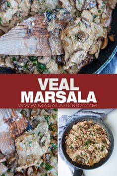 meat marsala with mushrooms and parsley in a skillet