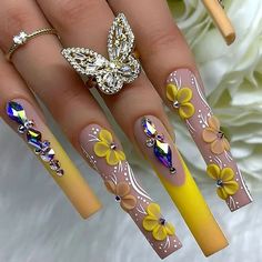 45917474619651 Bougie Nails, Press On Nails Tips, Ongles Bling Bling, Long Press On Nails, Nagel Tips, Nails Tips, Nail Forms, Yellow Nails, Acrylic Nails Coffin