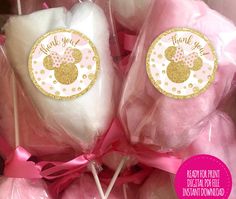 pink and gold minnie mouse lollipops for baby shower