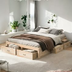 Product Dimensions Assembled Length (in.):81.90 Assembled Width (in.):62.40 Assembled Height (in.):15.90 Weight (lbs.):130.69 Product Features Spacious Storage: Say goodbye to cluttered bedrooms! Queen Bed With Under Storage, Modern Platform Bed Queen, California King Platform Bed Frame, Simple Queen Bedframe, Cute Storage Bed, Bedframe With Storage Under, Small Bed Frame Ideas, Wooden Drawers Bedroom, King Bed With Storage Underneath