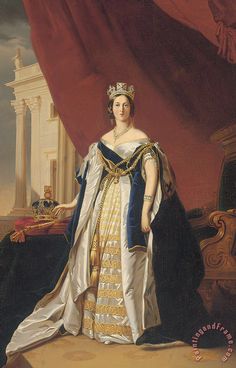 a painting of a woman in an ornate dress and tiara with a red curtain behind her