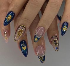 Dark Blue Nails, Nail Jewelry