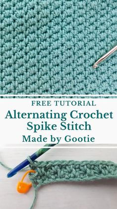 crochet stitches and yarn with the text overlay that reads free pattern for alternating crochet spike stitch made by gotie