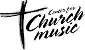 the words center for church music are in black and white with a cross on it