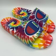 New With Box - Men’s Champions Ipo Tie Dye Slides Flip Flops Casual Multicolor Slide Flip Flops, Casual Multicolor Slip-on Flip Flops, Casual Purple Open Toe Slides, Multicolor Cushioned Slides, Multicolor Cushioned Slip-on Slides, Casual Purple Synthetic Slides, Multicolor Non-slip Slip-on Slides, Multicolor Non-slip Slides, Multicolor Slides With Cushioned Footbed