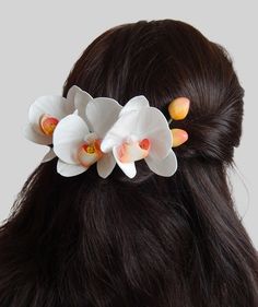 Flower hair piece (hair comb, hair clip) with the white orchid flower. Total length is 5.5'-6' (14-15 cm). Each of them is made of foam material. Every flower detail and assembly are carefully handmade. The floral headpiece will be placed into a GIFT BOX. Unlike real, foam flowers have the following BENEFITS: - Don't crumple. It recovers even if you crush a flower in your hand. You can place it in your handbag, and it cannot be broken. take it out of your bag and do the petals straight. - Moistu Orchid Hair Piece, Orchid Hair, Flower Headpiece Wedding, Bridal Floral Headpiece, Floral Hair Pieces, Wedding Hair Head Piece, Flower Hair Pieces, Floral Hair Pins, Bridal Hair Clip