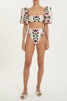 ADRIANA DEGREAS Twisted Flower High Leg Puff Sleeve Bikini WOMEN'S SWIMWEAR Resortwear, Vacation Style For Every Summer Event Faena Miami, Adriana Degreas, Retro Inspiration, Beach Pic, Swimsuit Dress, Swimsuit Shops, Dress Cover, Swimwear Outfit, Women's Swimwear