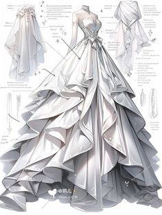 an illustrated drawing of a wedding dress with instructions on how to make it look like it is