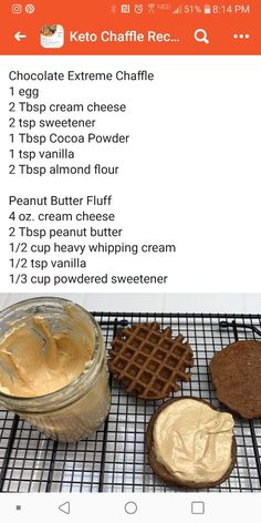 the recipe for peanut butter and waffles is shown in an instagramr