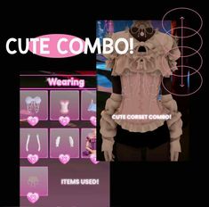 an animated video game with clothes and text that reads, cute comboi wearing cute corset comboi items used